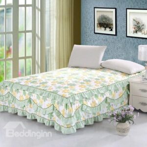 Green and Beige Yellow Floral Pattern Ultra Soft Bed Skirt