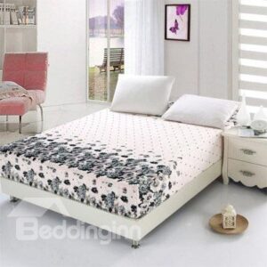 Black Flowers Dots Pattern Ultra Soft Fitted Sheet