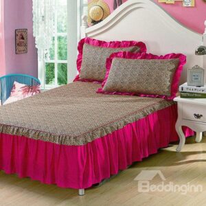 Cute Rose Red Border Leopard Pattern Ultra Soft Bed Skirt