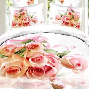 Charming Rose Bouquet Print 4-Piece Cotton Duvet Cover Sets