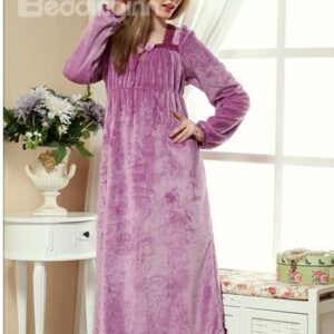 Lovely And Cozy Purple Velvet Winter Nightgown