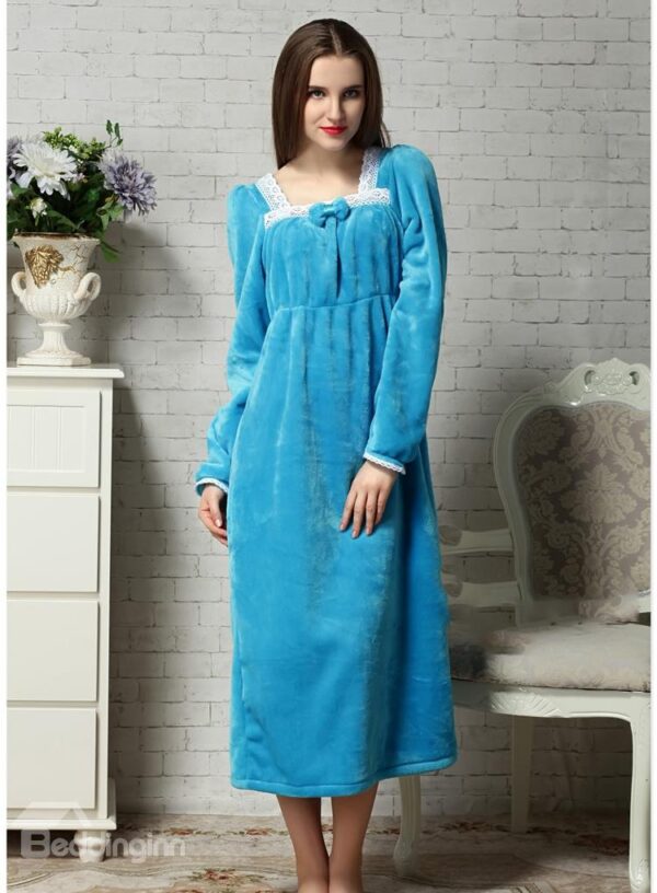 Lovely And Cozy Blue Velvet Winter Nightgown