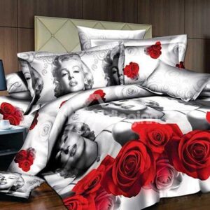 Sweet Marilyn Monroe and Red Rose Print 4-Piece Duvet Cover Sets