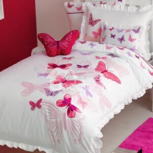 Beautiful Pink Embroidered Butterflies 3-Piece Cotton Duvet Cover Sets