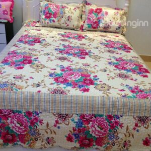 Red Pink Blooming Peony Pattern Ultra Comfortable 3-Piece Bed in a Bag