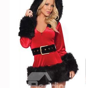 Sexy 2 Pieces Mini Dress Hooded Christmas Costume