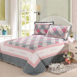 Concise Style Red and Gray Squares Embroidery 3-Piece Bed in a Bag Set