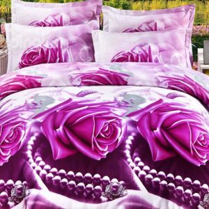 Bright Rose and Peral Print 4-Piece Polyester Duvet Cover Sets