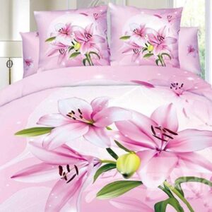 Amazing Pink Lily Flower Print 4-Piece Cotton 3D Duvet Cover Sets