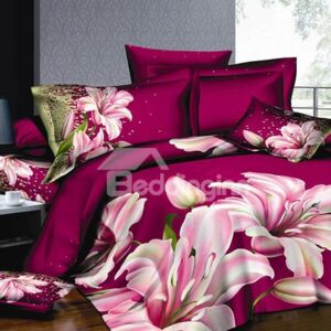 Fragrant Lily Print 4-Piece Cotton 3D Duvet Cover Sets