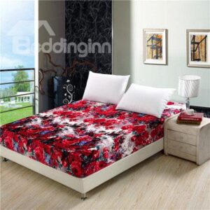 Attractive Full Blooming Red Flowers and Castle Coral Fitted Sheet