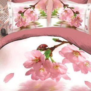 Falling Petals and Water Print 4-Piece Polyester Duvet Cover Sets