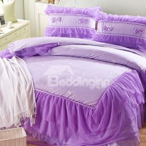 Hot Selling Purple Lace Pattern 4-Piece Cotton Cinderella Duvet Cover Sets