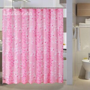 Romantic Sweet Leaves Print Pink Shower Curtain