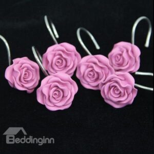 Romantic Sweet Pink Rose 12-piece Shower Curtain Hooks