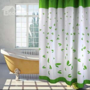 Graceful Fresh Green Leaves Print Shower Curtain