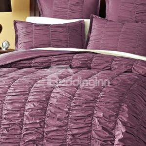Solid Violet Wrinkle Style Cotton 4-Piece Falbala Duvet Cover Sets