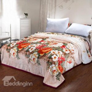 Wonderful Gorgeous Peony Pattern Thick Flannel Blanket