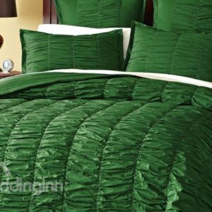 Luxury Green Satin Wrinkle Design 4-Piece Duvet Cover Sets