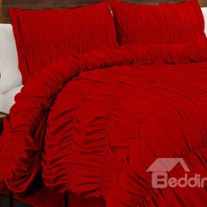 Gorgeous Bright Red Satin 4-Piece Duvet Cover Sets