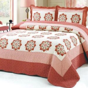 Brick Red Eight-Pointed Petal Pattern Cotton 3-Piece Bed in a Bag Set