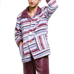 Comfy Flannel Straps Buttoned Men Pajamas Set