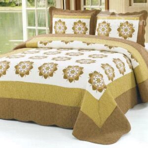 Fresh Coffee Eight-Pointed Round Flower Pattern Cotton 3-Piece Bed in a Bag Set