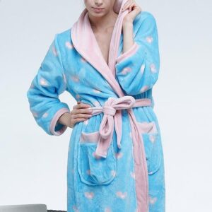 High Quality Blue Flannel Sweethearts Pattern Female Robe