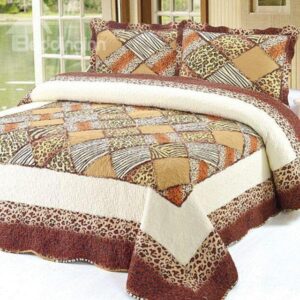 Sexy Leopard and Beige Yellow Squares Pattern Wonderful 3-Piece Bed in a Bag Set