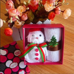 Adorable Plush Snowman Design White Cotton Towel