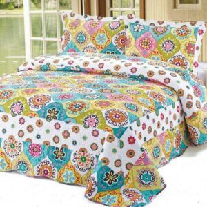 Fabulous Kinds of Colorful Round Flowers Pattern Cotton 3-Piece Bed in a Bag Set