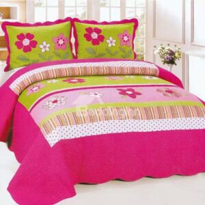 Beautiful Pink and White Five Petal Pattern 3-Piece Cotton Bed in a Bag