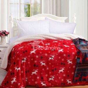 Cute Lovely White Deer Pattern Two-Layer Berber Fleece Thick Blanket