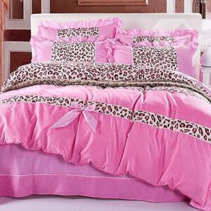 Sweet Leopard Pattern with Bow Tie 4-Piece Duvet Cover