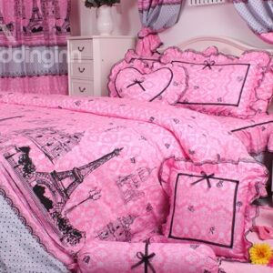 Exquisite Eiffel Tower Print 6-Piece Cinderella Cotton Duvet Cover