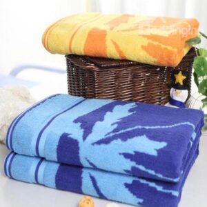 Fluffy Super Soft Leave Print Cotton Bath Towel