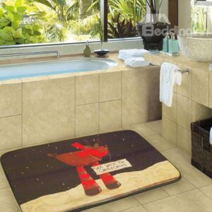 Soft Christmas Deer Print Environmental Rubber Bath Rug