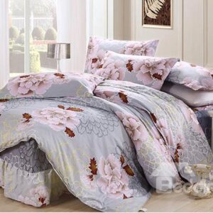 Gorgeous Peony Print 4-Piece Cotton Duvet Cover Sets