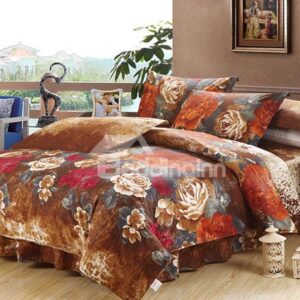 Grogrous Peony Print 4-Piece Cotton Duvet Cover Sets