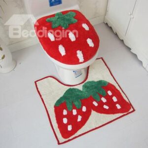 Sweet Soft Strawberry Design 3-piece Toilet Seat Cover and Rug Set