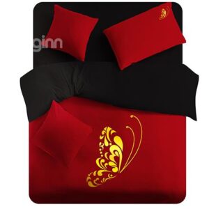 One Flying Butterfly Print 4-Piece Polyester Duvet Cover Sets