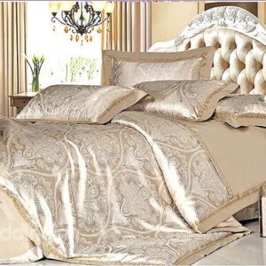 Noble Camel Floral Pattern 4-Piece Silky Duvet Cover Sets
