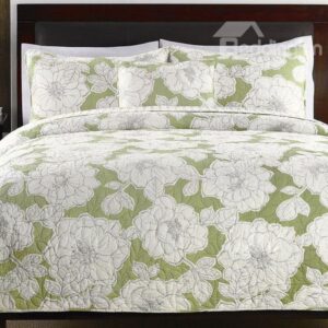 White Blooming Peony Green Background Color Ultra Comfortable Quilt