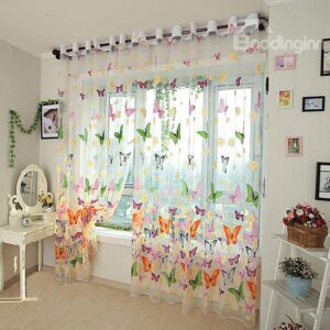 New Arrival Colorful Butterfly Print Grommet Top Sheer Curtain