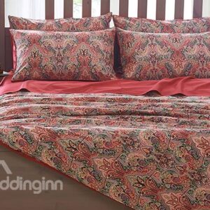 Unique Flower Print 4-Piece Natural Egypt Long-Staple Cotton Duvet Cover Sets