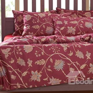 Elegant Floral Print 4-Piece Natural Cotton Duvet Cover Sets