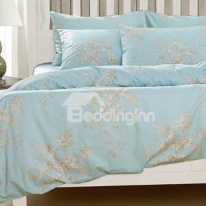 Elegant Fresh Floral Print 4-Piece Natural Cotton Duvet Cover Sets