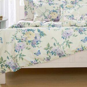 Fascinating Flowers and Butterflies Pattern 4-Piece Natural Cotton Duvet Cover Sets