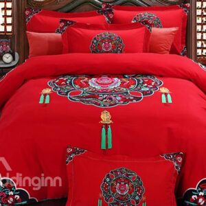 Ancient Wedding Veil Print 4-Piece Cotton Duvet Cover Sets