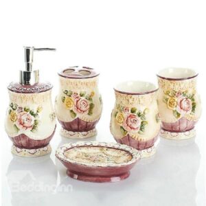 Beautiful Rose Relief European Style 5-piece Bathroom Accessories